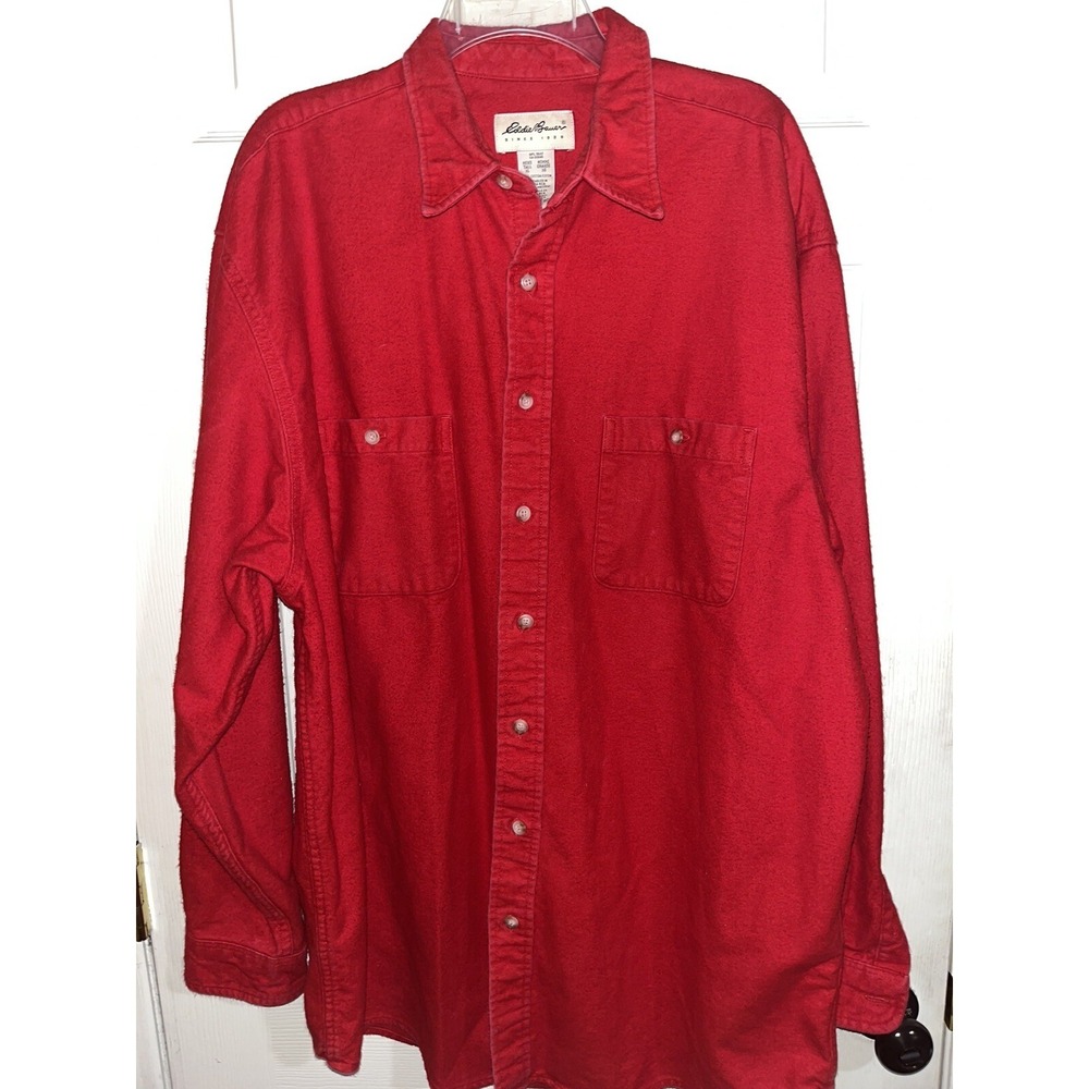 Vintage Eddie Bauer Red Flannel shirt mens xl tall button up , Heavy Thick chore